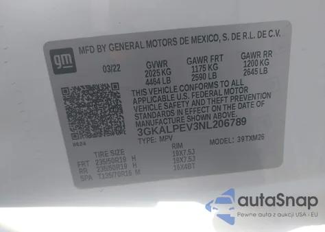 2022 GMC Terrain Slt z USA, uszkodzony, nr VIN 3GKALPEV3NL206789